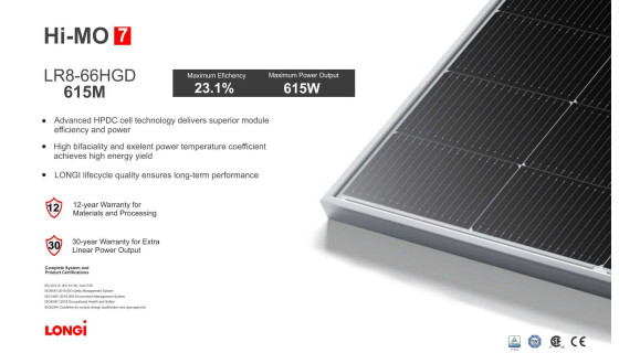 Сонячні панелі LONGI 615Вт двосторонні LR8-66HGD-615M