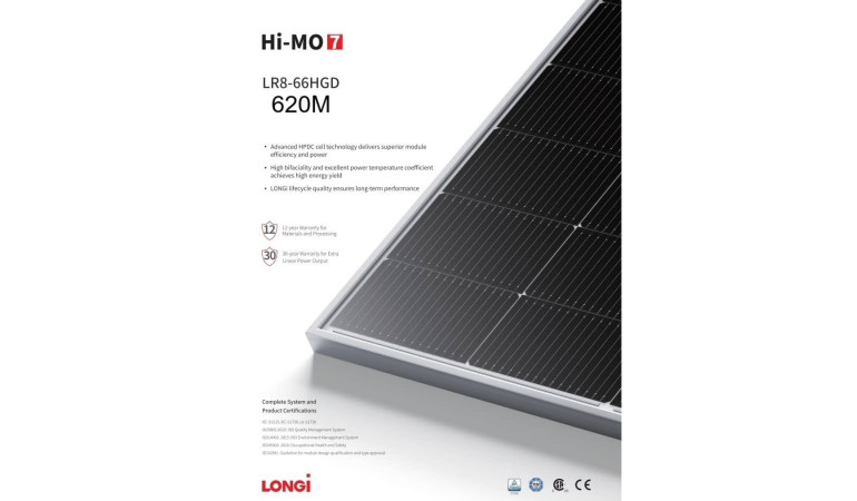 Сонячні панелі LONGI 620Вт LR8-66HGD-620M Bifacial Сонячні панелі LONGI 620Вт LR8-66HGD-620M Bifacial
