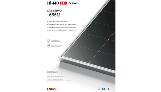 Сонячні панелі LONGI Hi-MO X10  655 Вт LR8-66HVD-655M Bifacial 